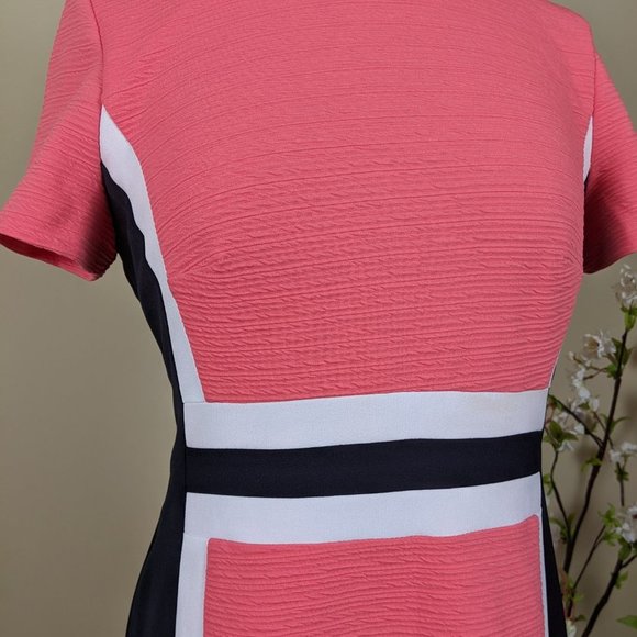 Sandra Darren Coral and Black Short Sleeve Midi Dress Size 10 - Picture 4 of 16